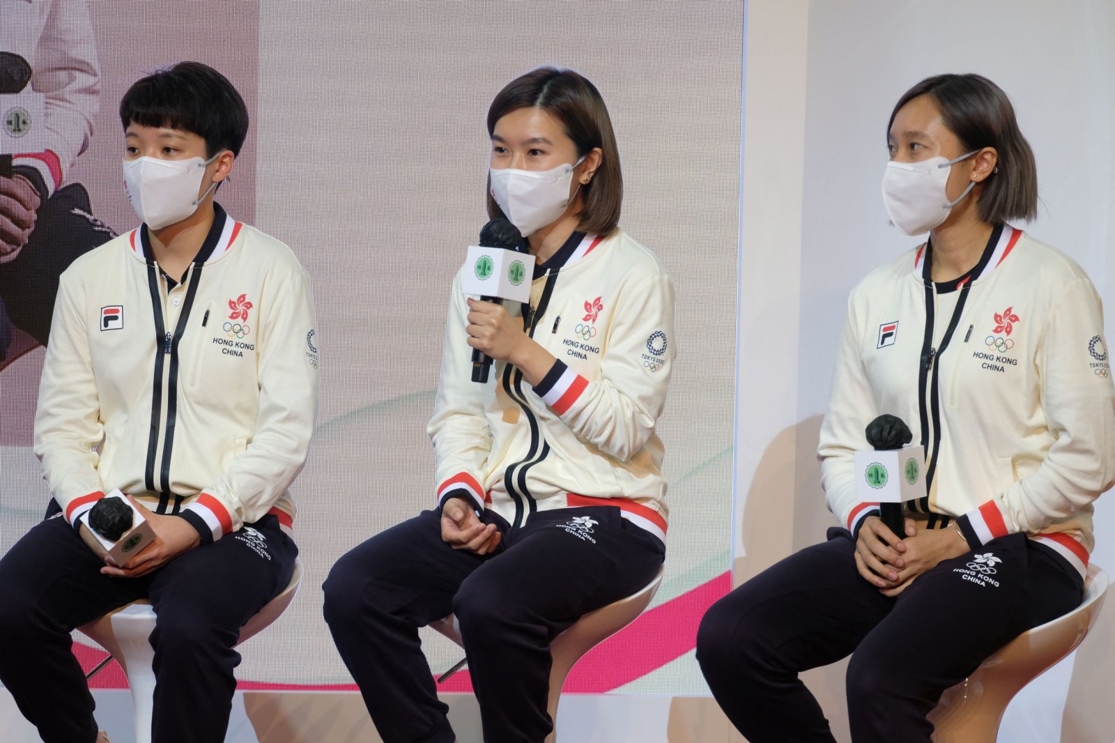 獲得東京奧運女子乒乓球團體銅牌的杜凱琹、李皓晴和蘇慧音等。（大公文匯全媒體記者 麥鈞傑 攝）