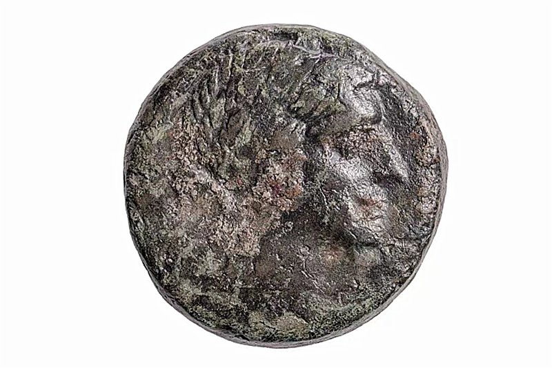 這枚硬幣上的「埃及艷後」有着希臘式的髮型和高挺的鼻子。（香港文匯網記者趙一存 攝）