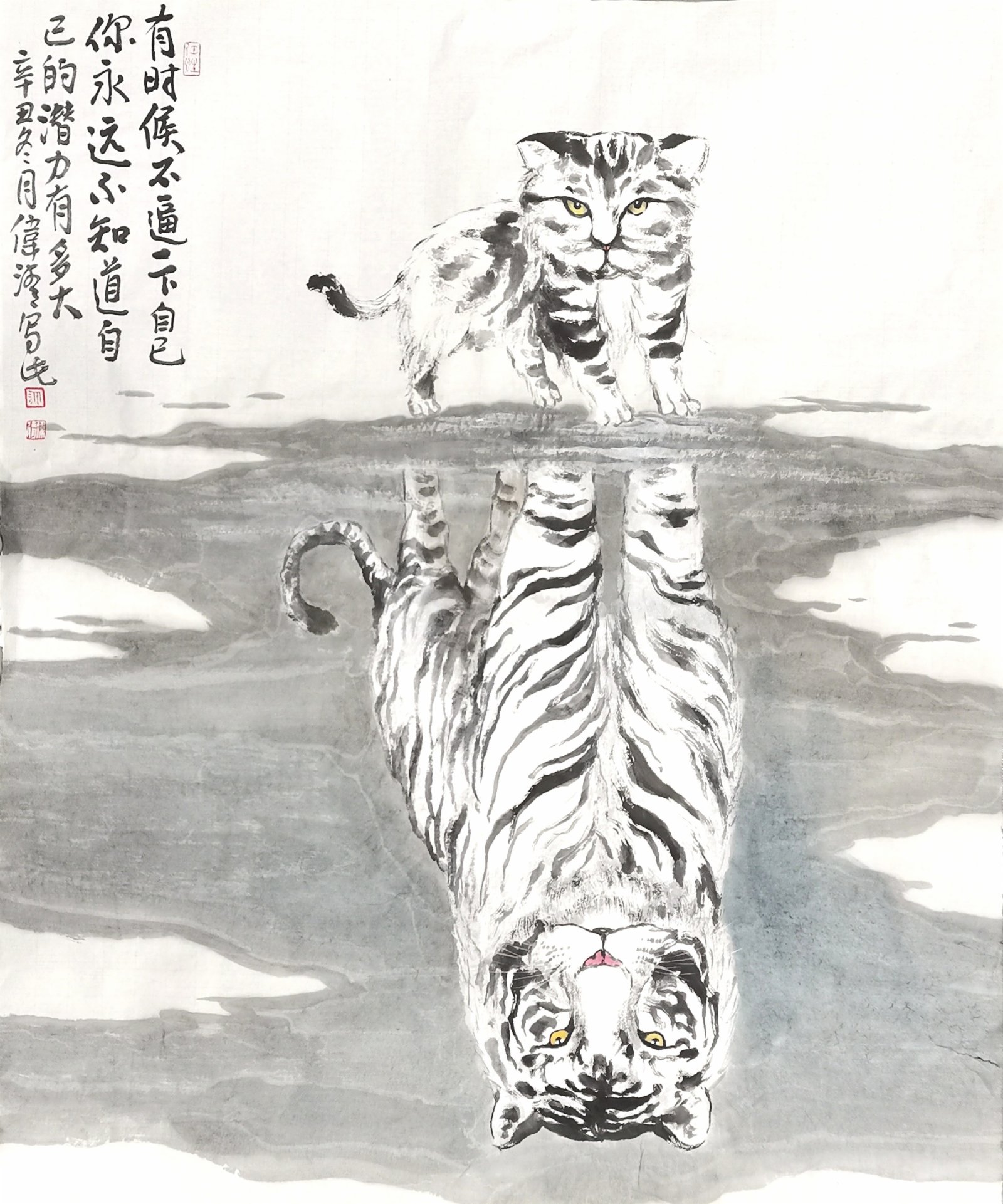各種形態的老虎在畫家筆下栩栩如生。（受訪者供圖）