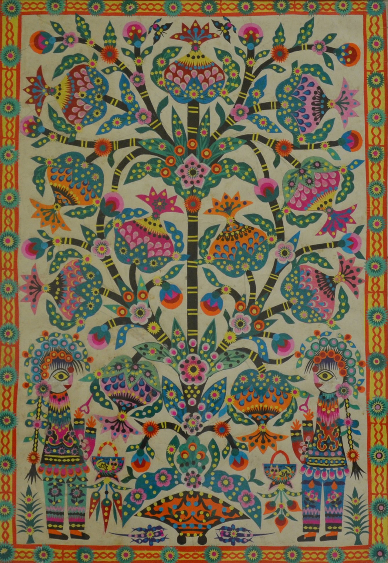 庫淑蘭剪紙作品《石榴樹樹開紅花》。（香港文匯網記者張仕珍 攝）