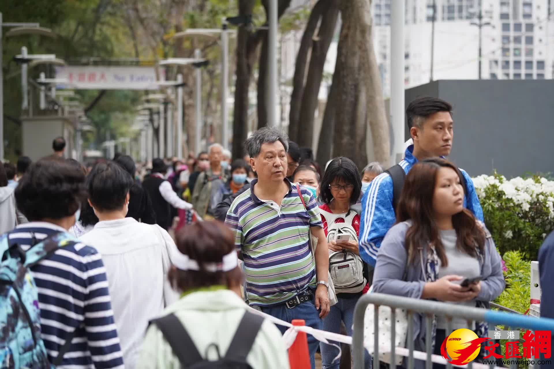 花展結束後向市民免費派發3000盆花卉,市民一大早排隊等候領取。(大公文匯全媒體記者麥鈞傑攝) 花展結束後向市民免費派發3000盆花卉,市民一大早排隊等候領取。(大公文匯全媒體記者麥鈞傑攝)