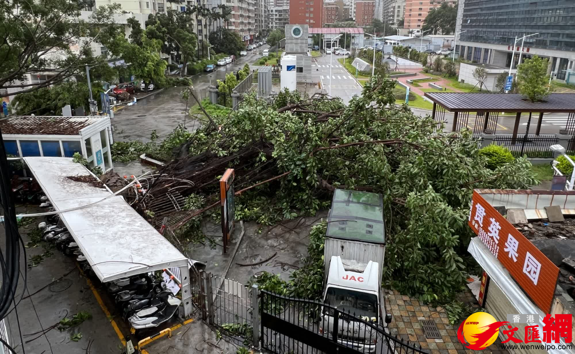 超級颱風「杜蘇芮」風雨肆虐下，多地目之所及一片狼藉宛如戰場。（蔣煌基攝）