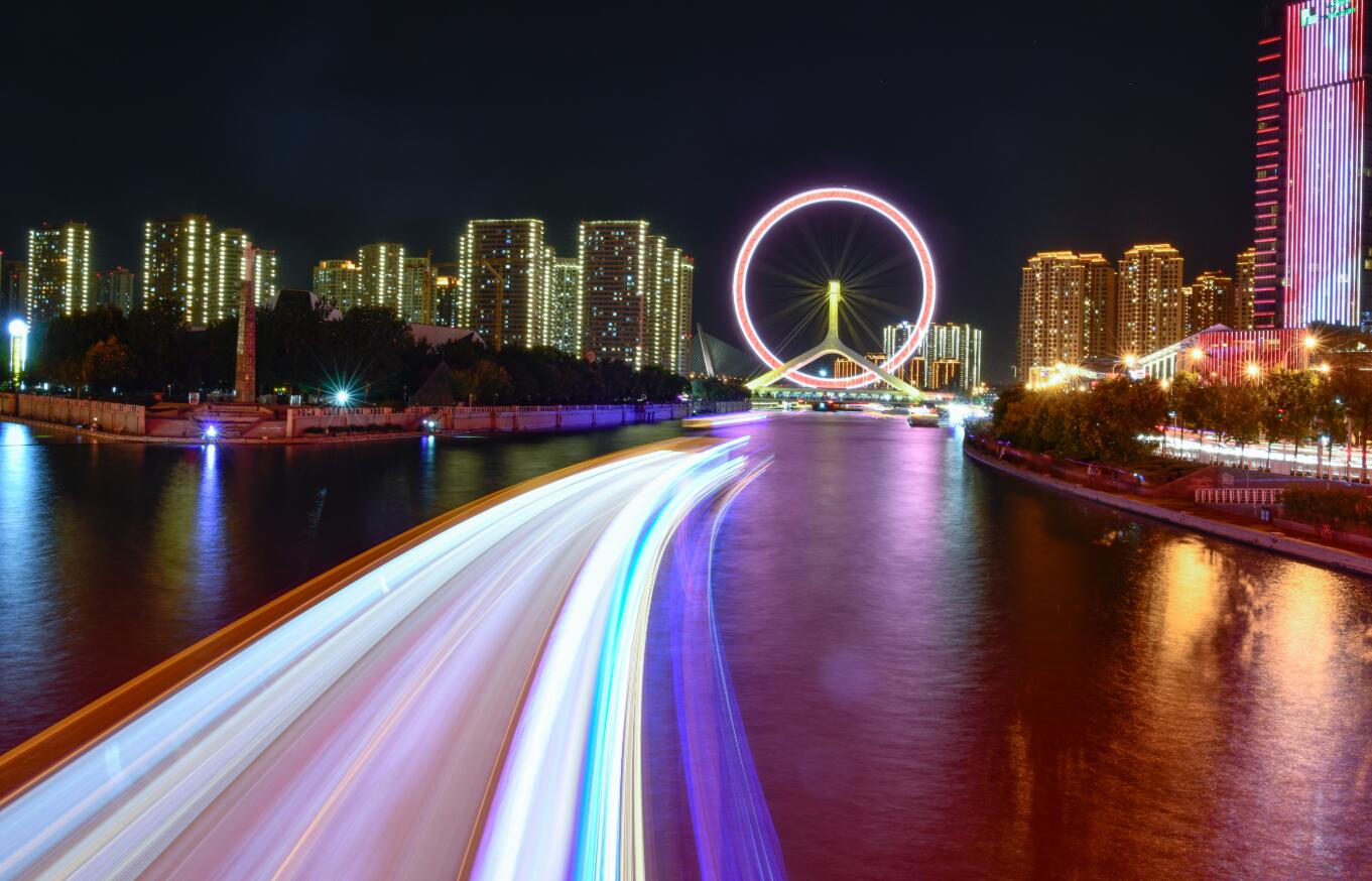 10月2日拍攝的「天津之眼」一帶夜景。（新華社）