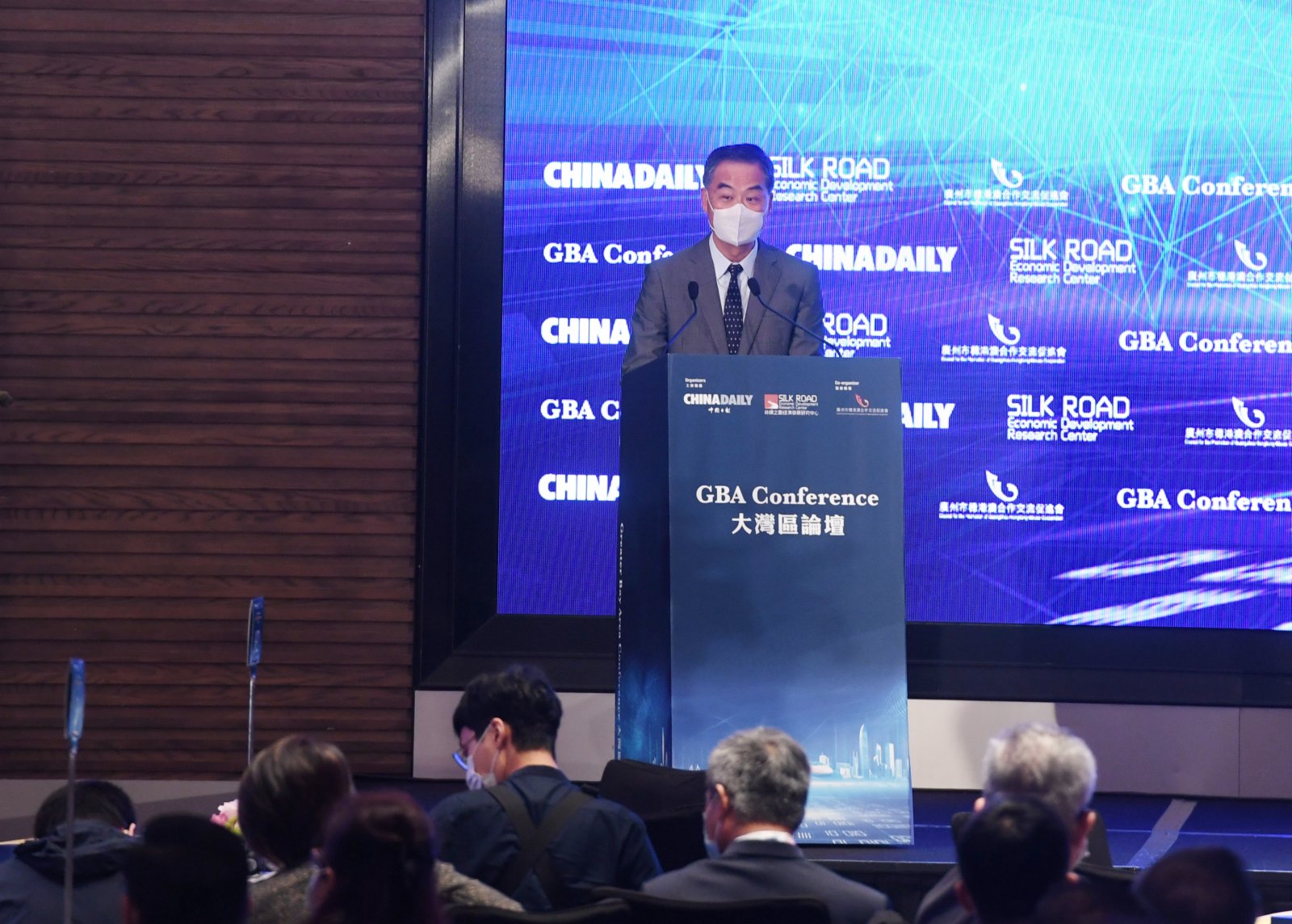 全國政協副主席梁振英作主旨演講。(大公報記者 攝) 全國政協副主席梁振英作主旨演講。(大公報記者 攝)