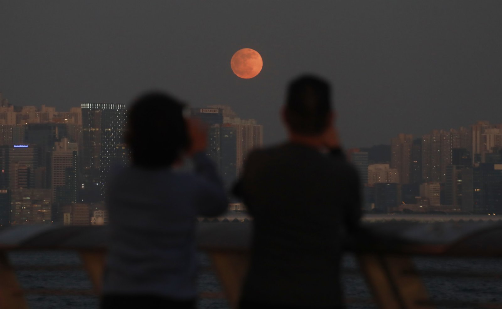 11月30日，一次半影月食天象在香港上空發生，這也是12月14日日全食天象的前奏。圖為香港市民觀賞半影月食。（香港文匯報記者 攝）