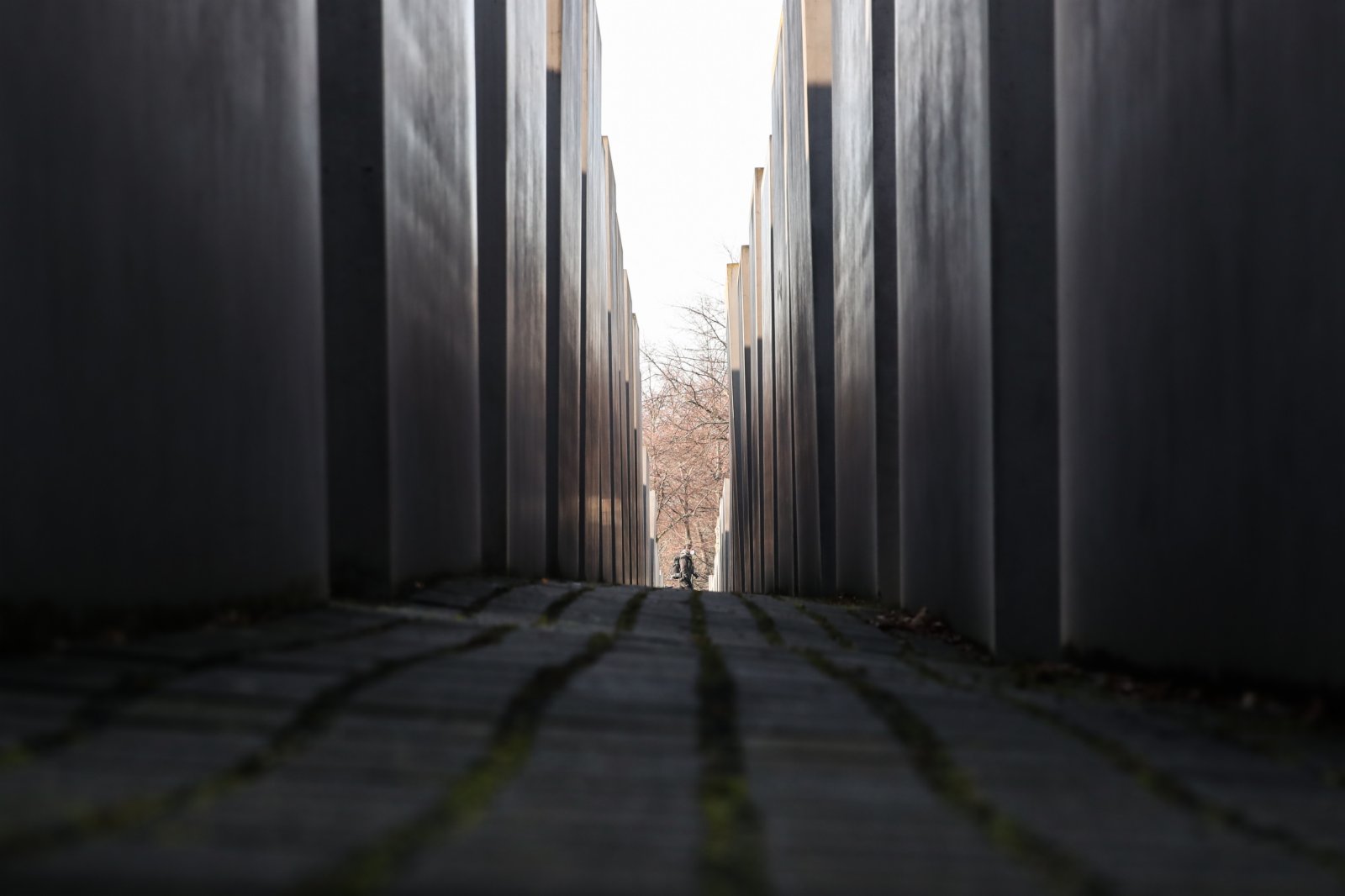 1月26日，一名行人走過德國首都柏林的歐洲被害猶太人紀念碑。