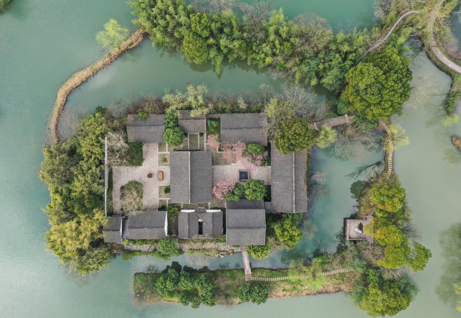 3月2日拍攝的西溪濕地內一處景觀（無人機照片）。（新華社）