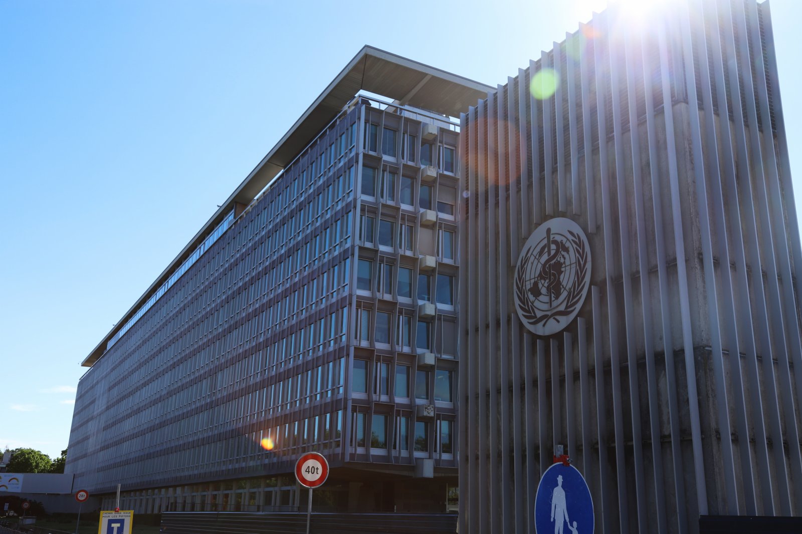 這是5月20日拍攝的位於瑞士日內瓦的世界衞生組織總部外景。