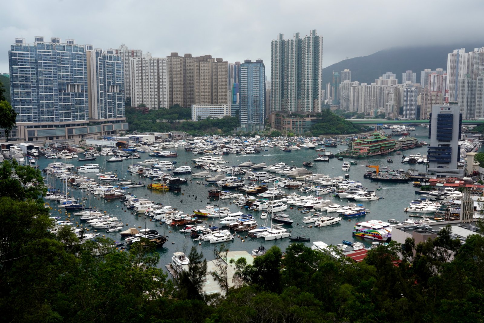 圖為香港仔南避風塘內密密麻麻的船隻。 中新社 圖為香港仔南避風塘內密密麻麻的船隻。 中新社