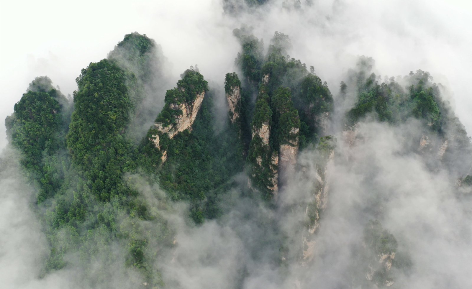 這是8月28日在張家界武陵源景區黃石寨拍攝的雲海景觀（無人機照片）。 新華社