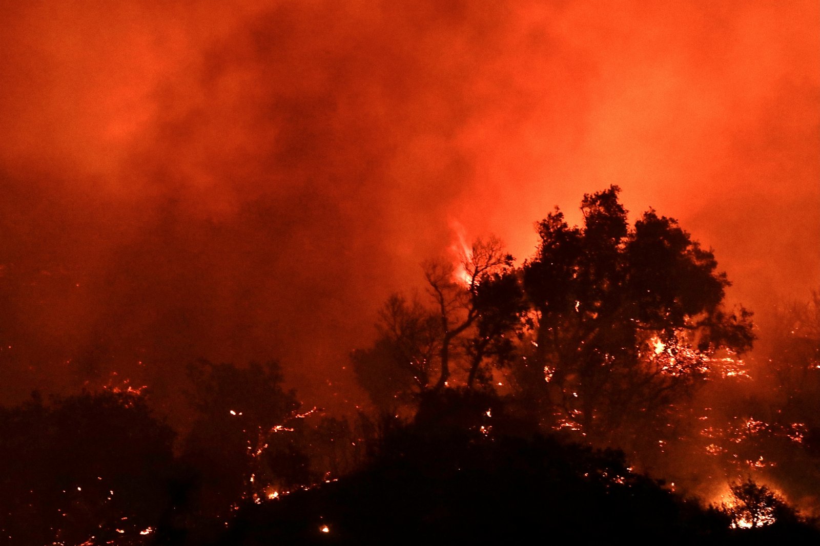 這是10月13日深夜在美國加利福尼亞州聖巴巴拉縣拍攝的山火。（新華社）