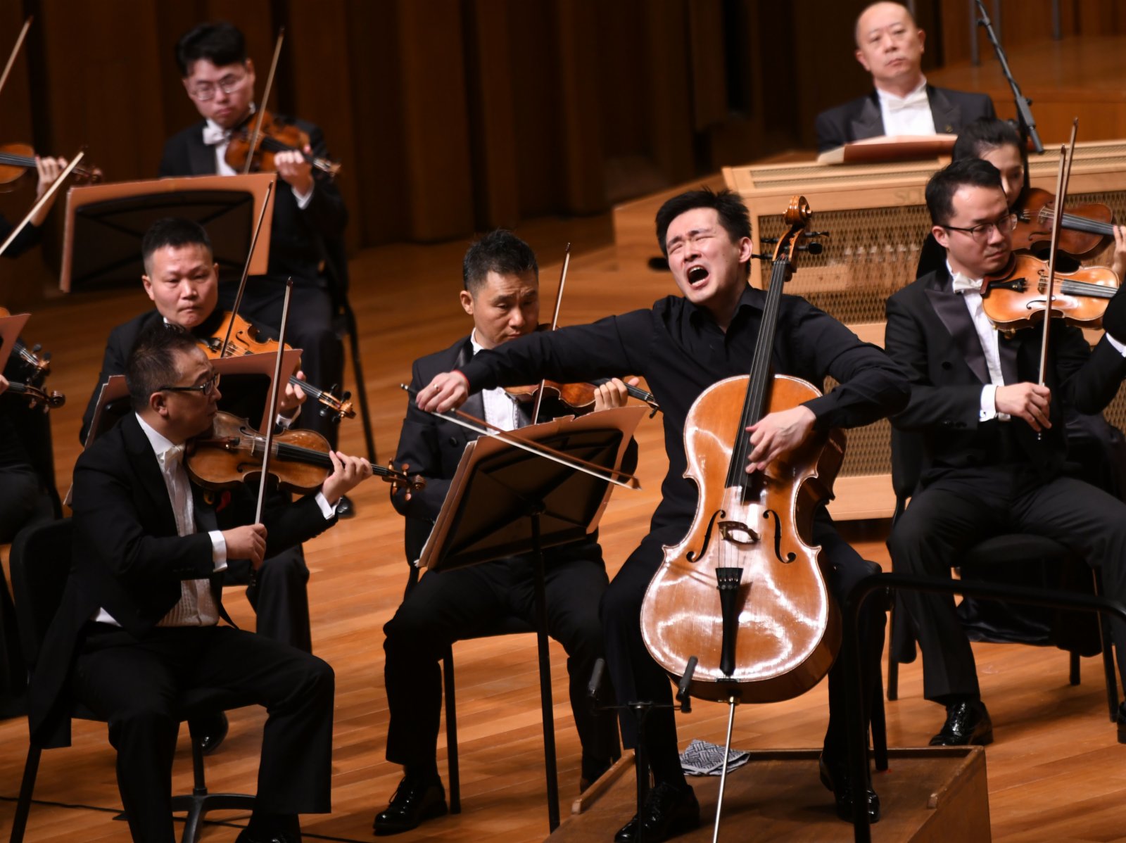 10月17日，聶佳鵬在音樂會上演奏大提琴。（新華社）
