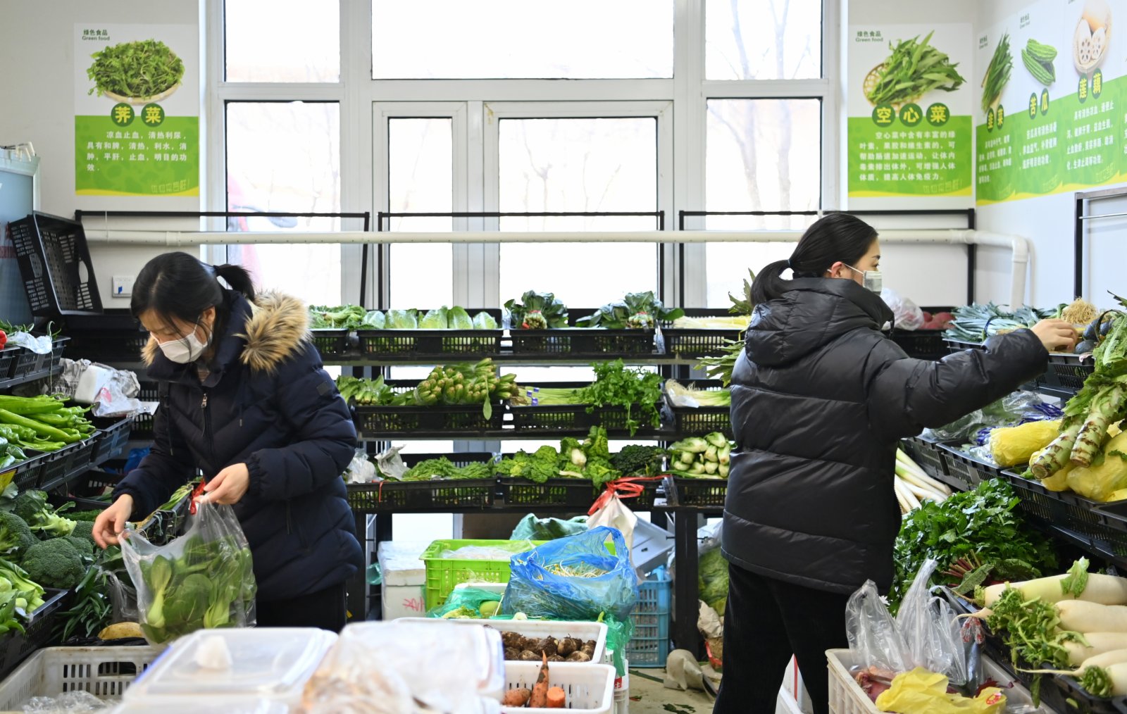1月11日，居民在天津市西青區中北鎮一小區的商店內選購蔬菜。（新華社）