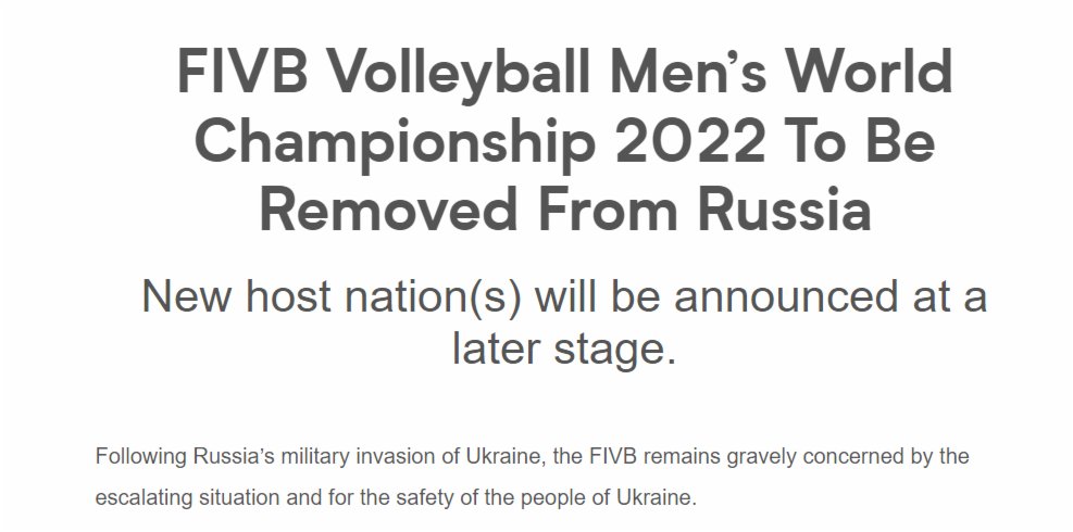 國際排聯作废俄羅斯2022年世錦賽舉辦權
