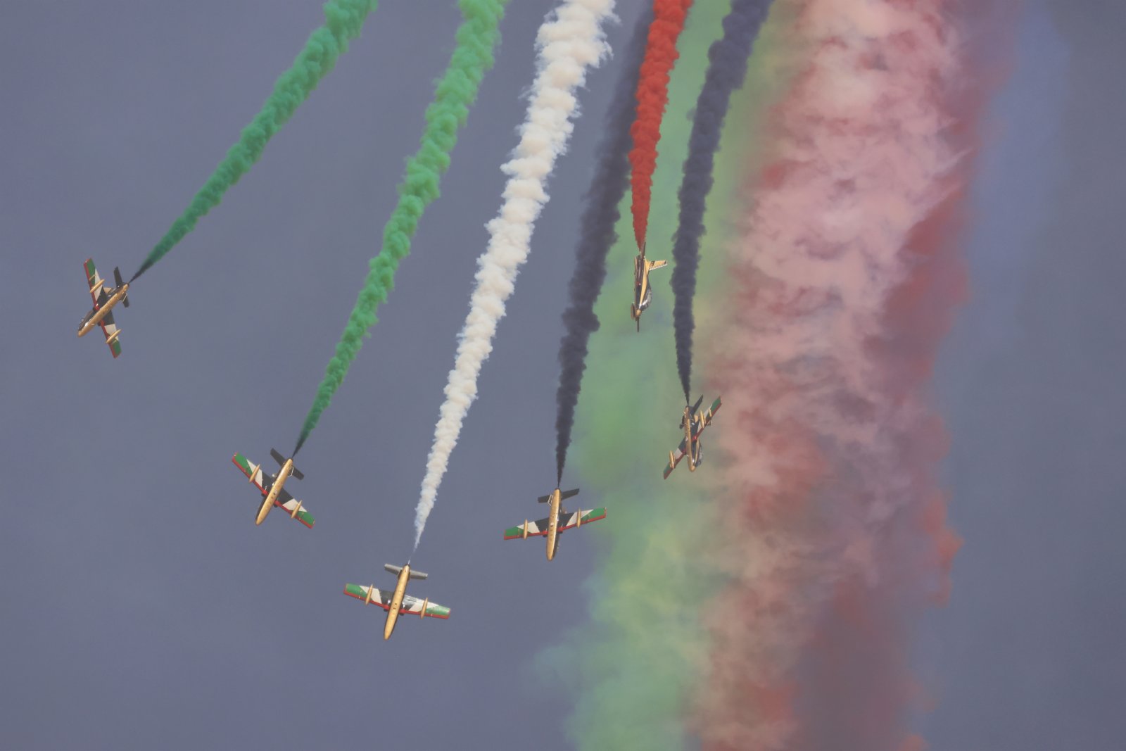 3月8日，在沙特阿拉伯首都利雅得，阿聯酋空軍騎士飛行表演隊進行飛行特技表演。（新华社）