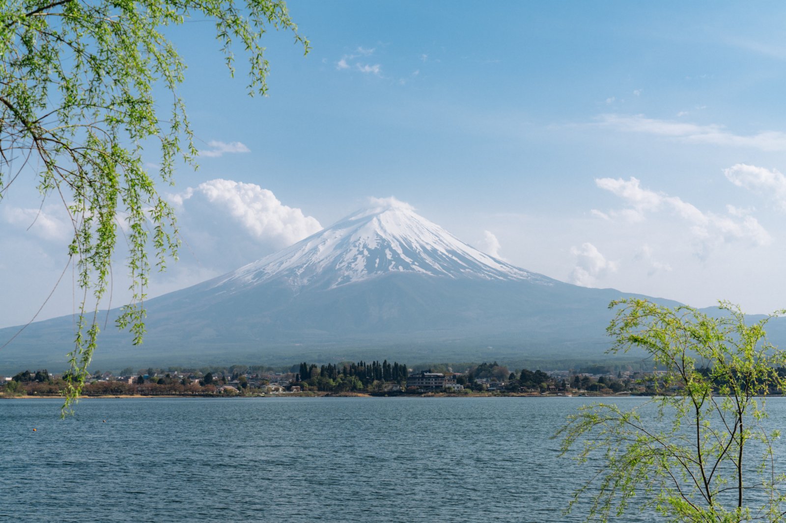 日本山梨縣河口湖和富士山。（新華社）