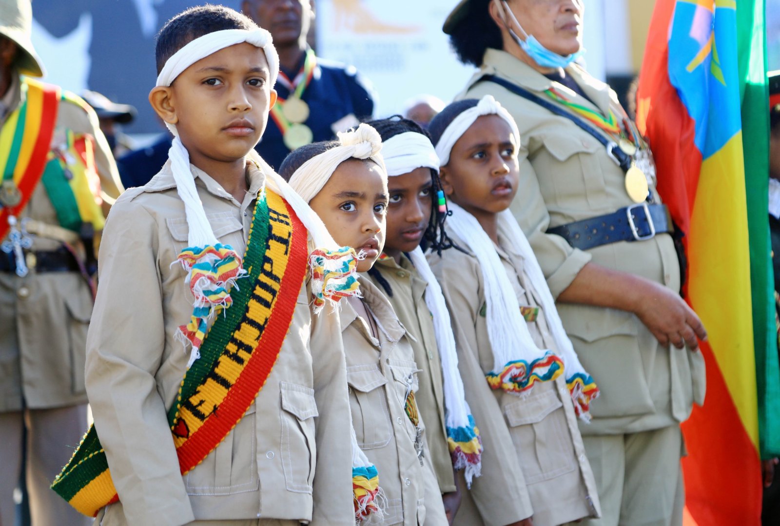 在埃塞俄比亞首都亞的斯亞貝巴，人們參加「愛國者日」紀念活動。（新華社）