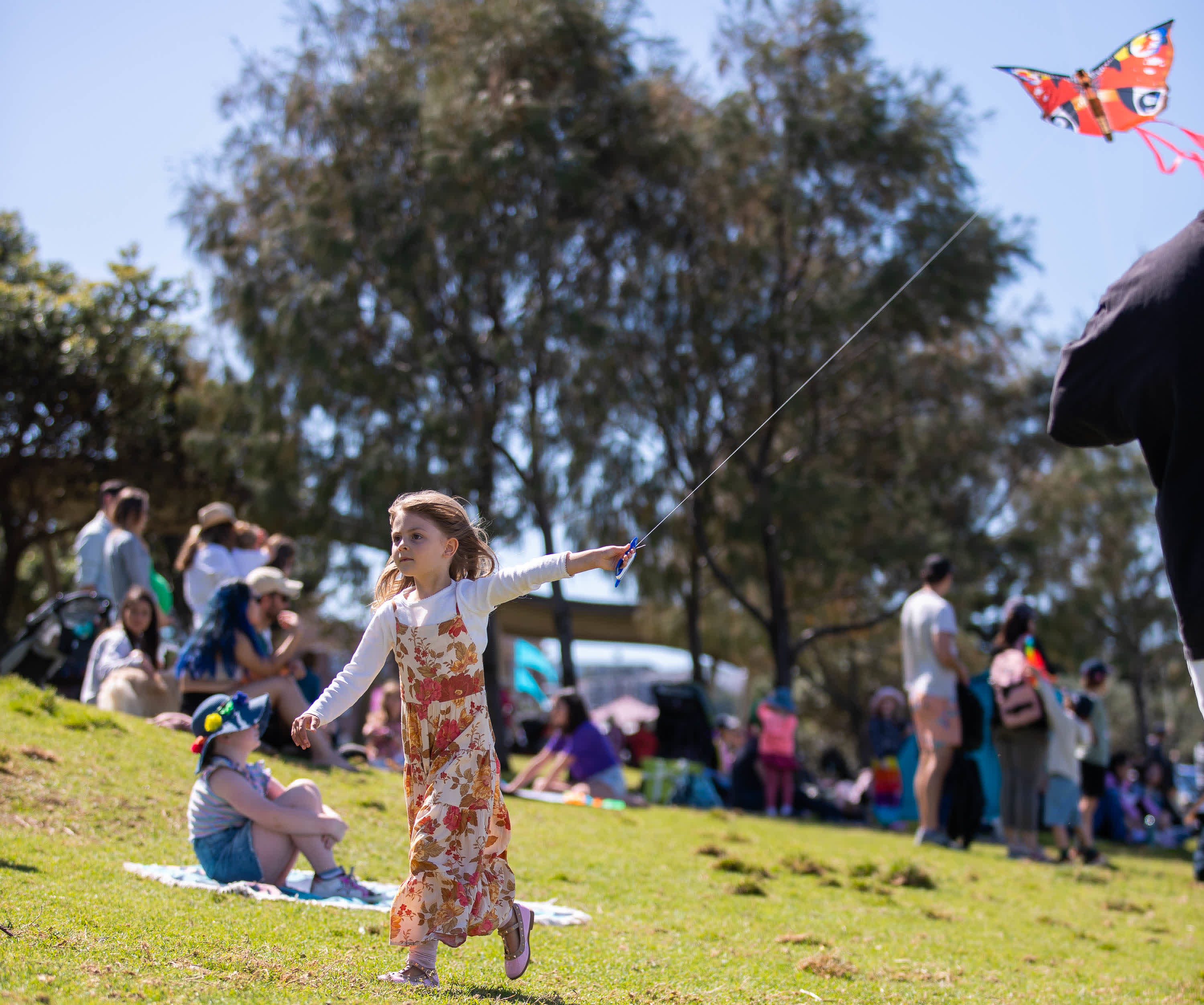 一個小女孩在澳大利亞悉尼風箏節上放風箏。（新華社）