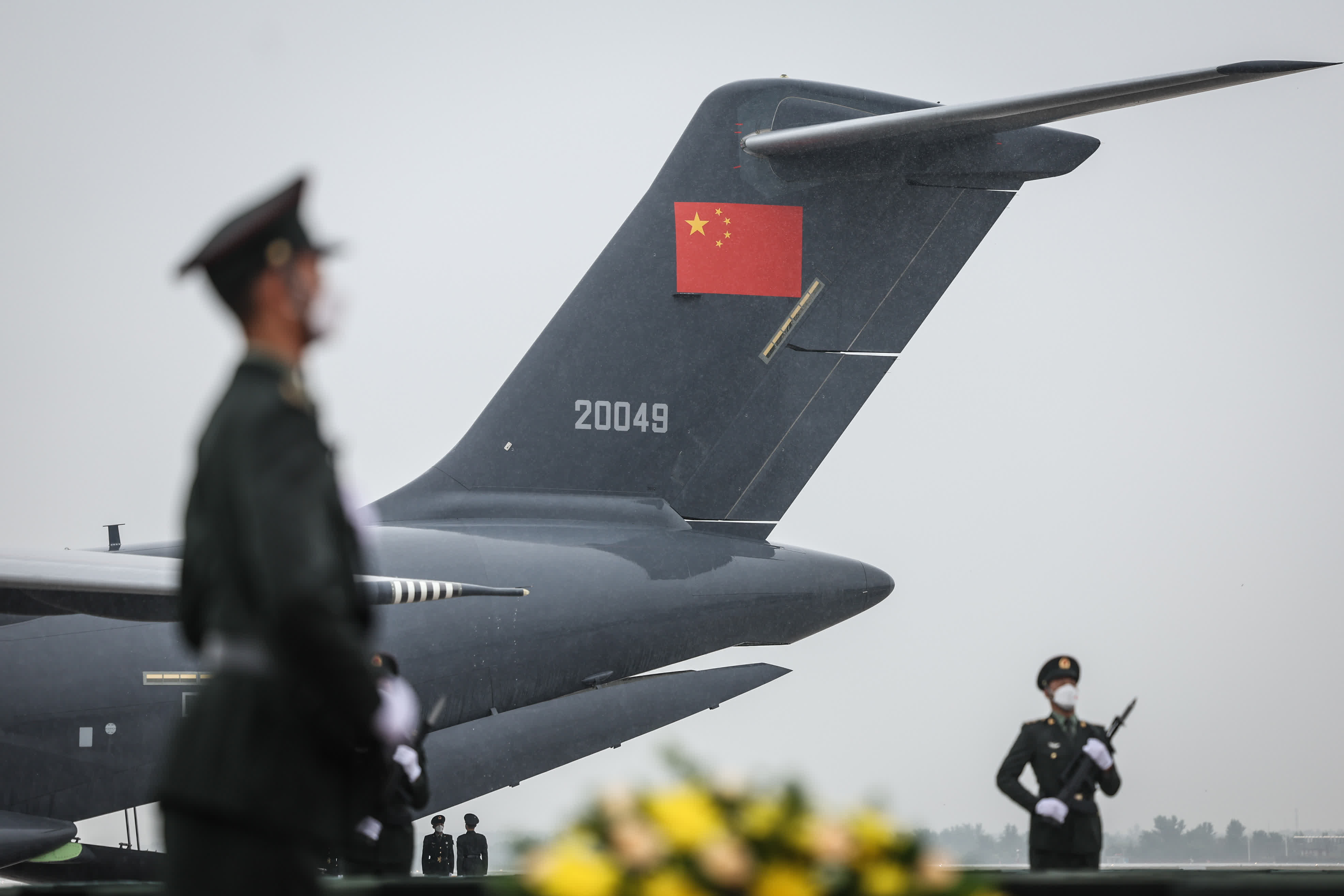9月16日,在瀋陽桃仙國際機場拍攝的儀式現場。(新華社) 9月16日,在瀋陽桃仙國際機場拍攝的儀式現場。(新華社)