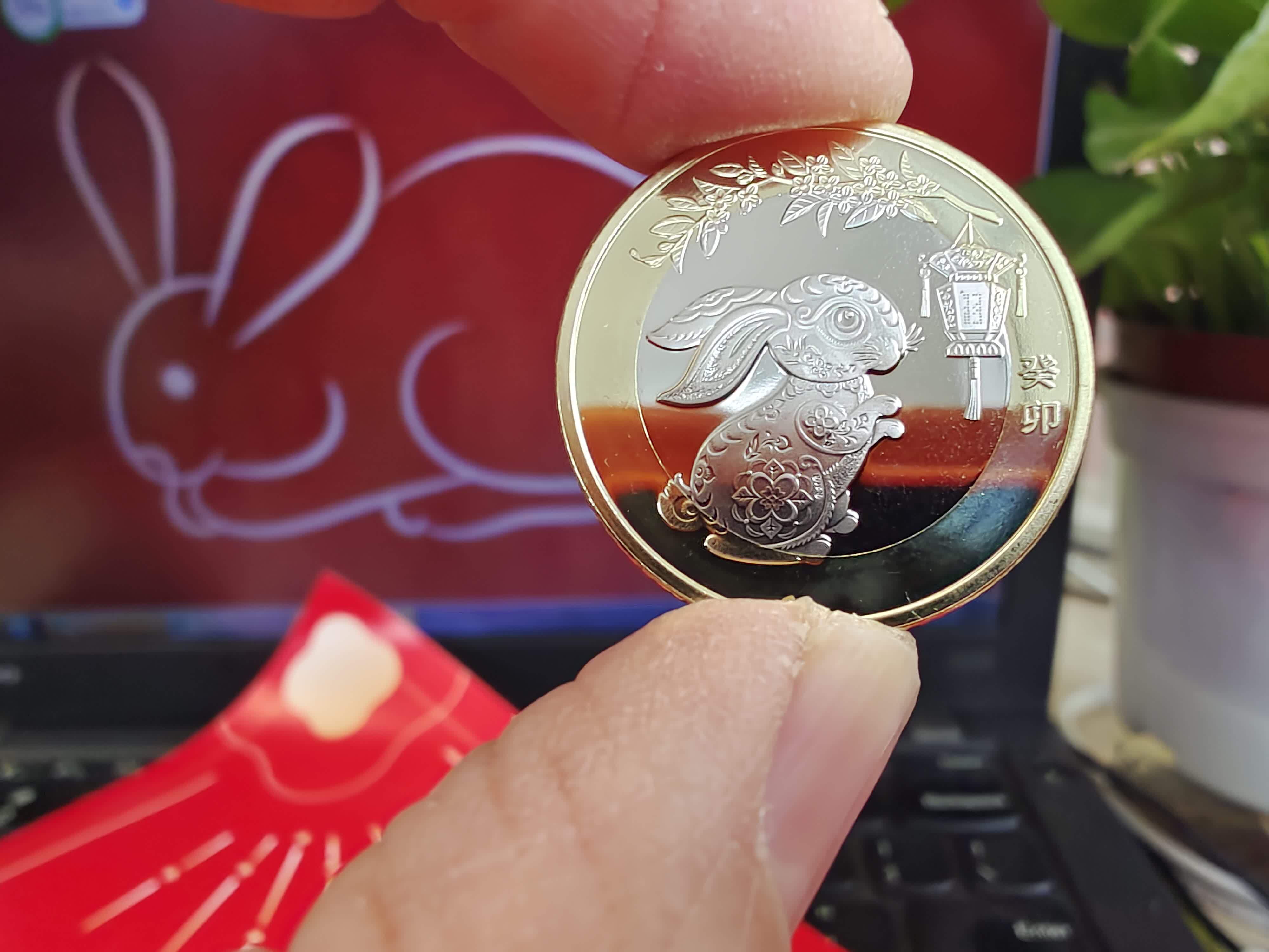 浙江餘姚市民在展示剛剛兌換的2023年賀歲雙色銅合金紀念幣。（新華社）