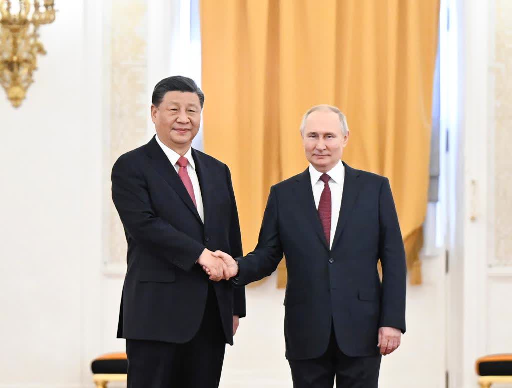 繼20日與普京總統會見後，習近平主席21日下午同普京總統在莫斯科克里姆林宮舉行會談。（新華社）