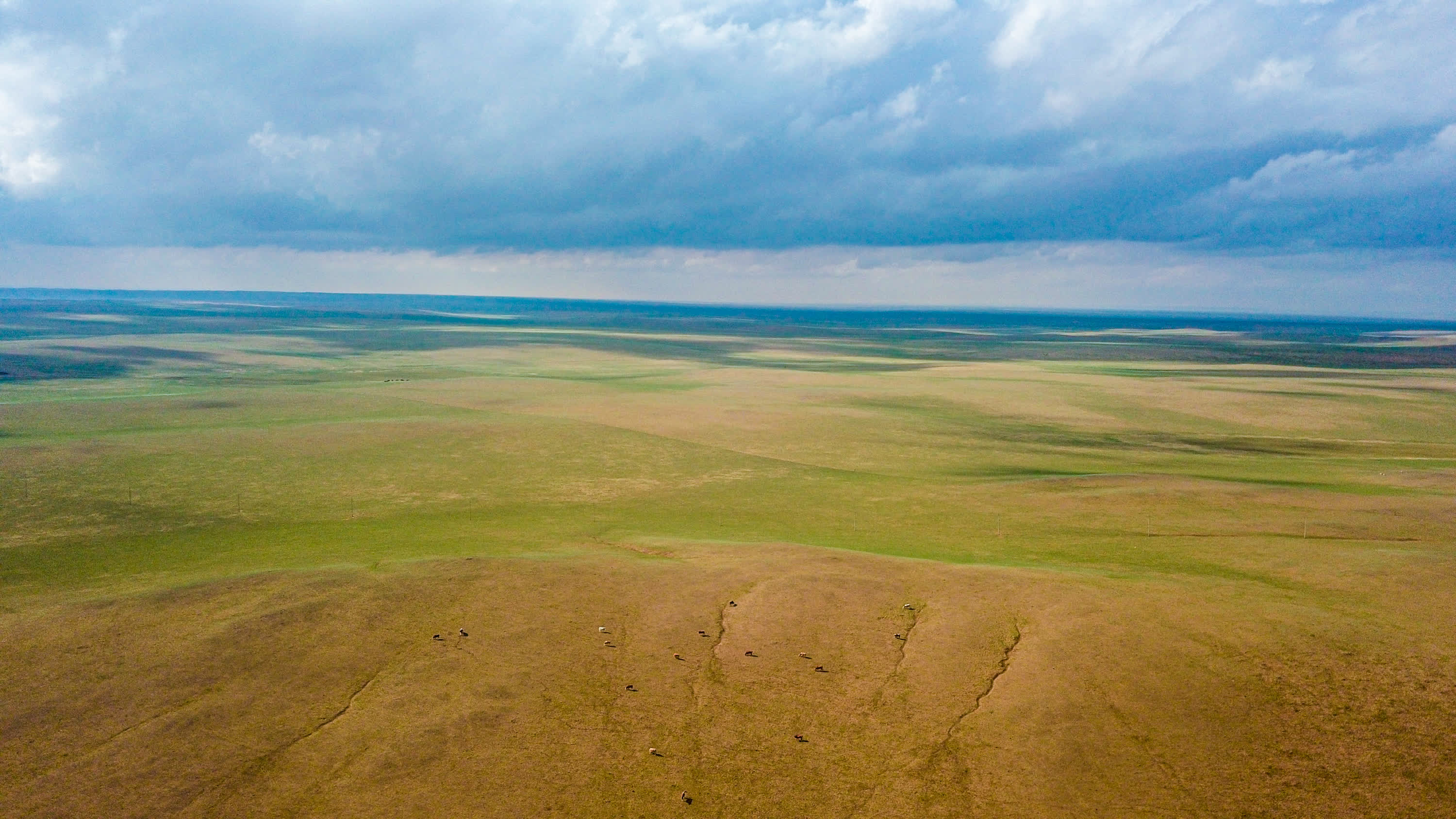 這是5月30日拍攝的內蒙古錫林郭勒盟蘇尼特右旗境內的草原風光（無人機照片）。（新華社）