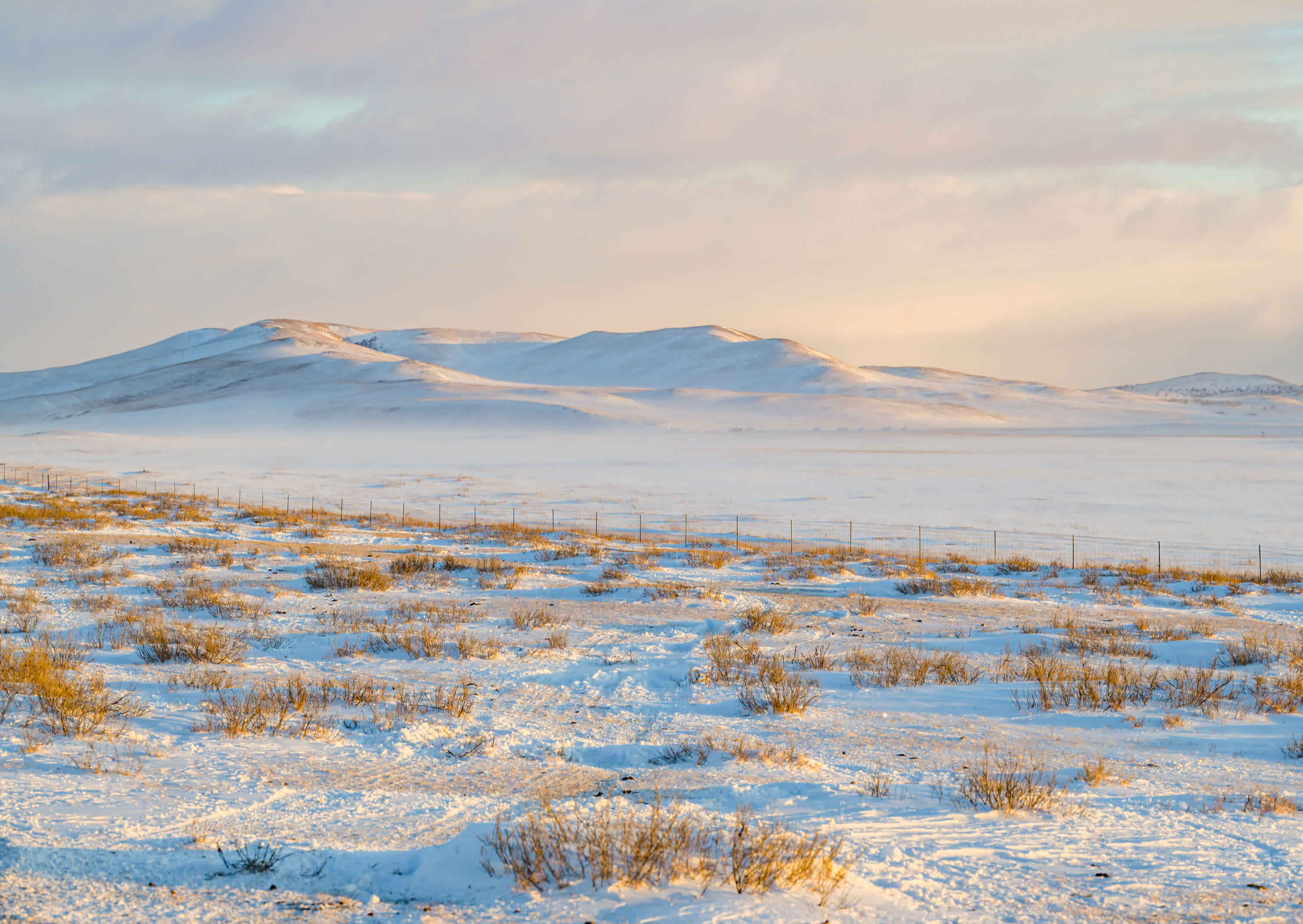 這是11月16日拍攝的被白雪覆蓋的烏珠穆沁草原。（新華社）