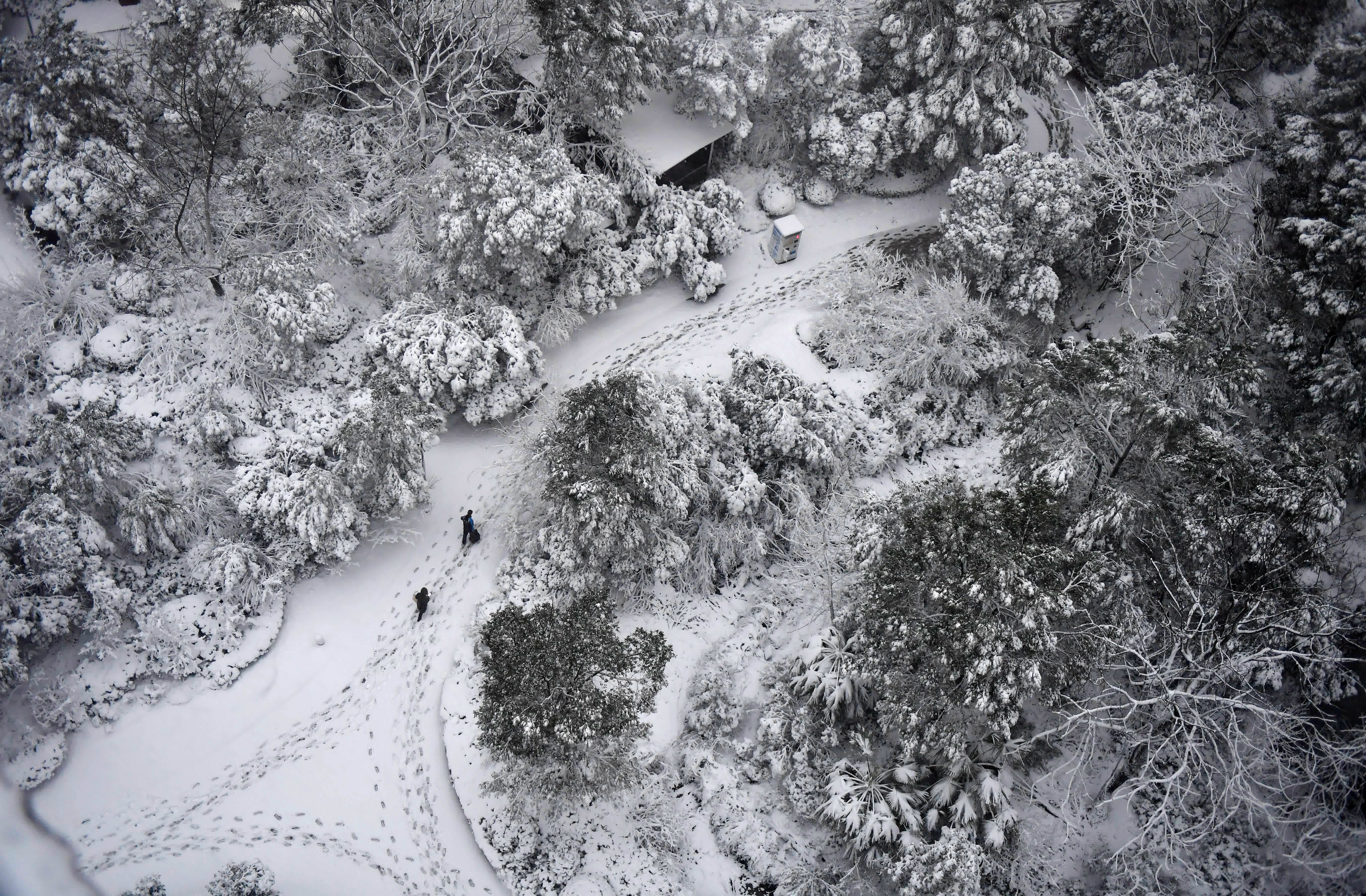 1月22日，長沙市民在雪中前行。（新華社）