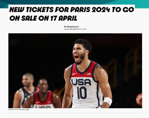 巴黎奧運會倒計時100天　新一批超25萬張門票開始發售