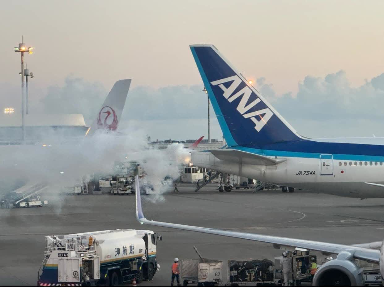 那霸機場全日空客機冒出濃煙