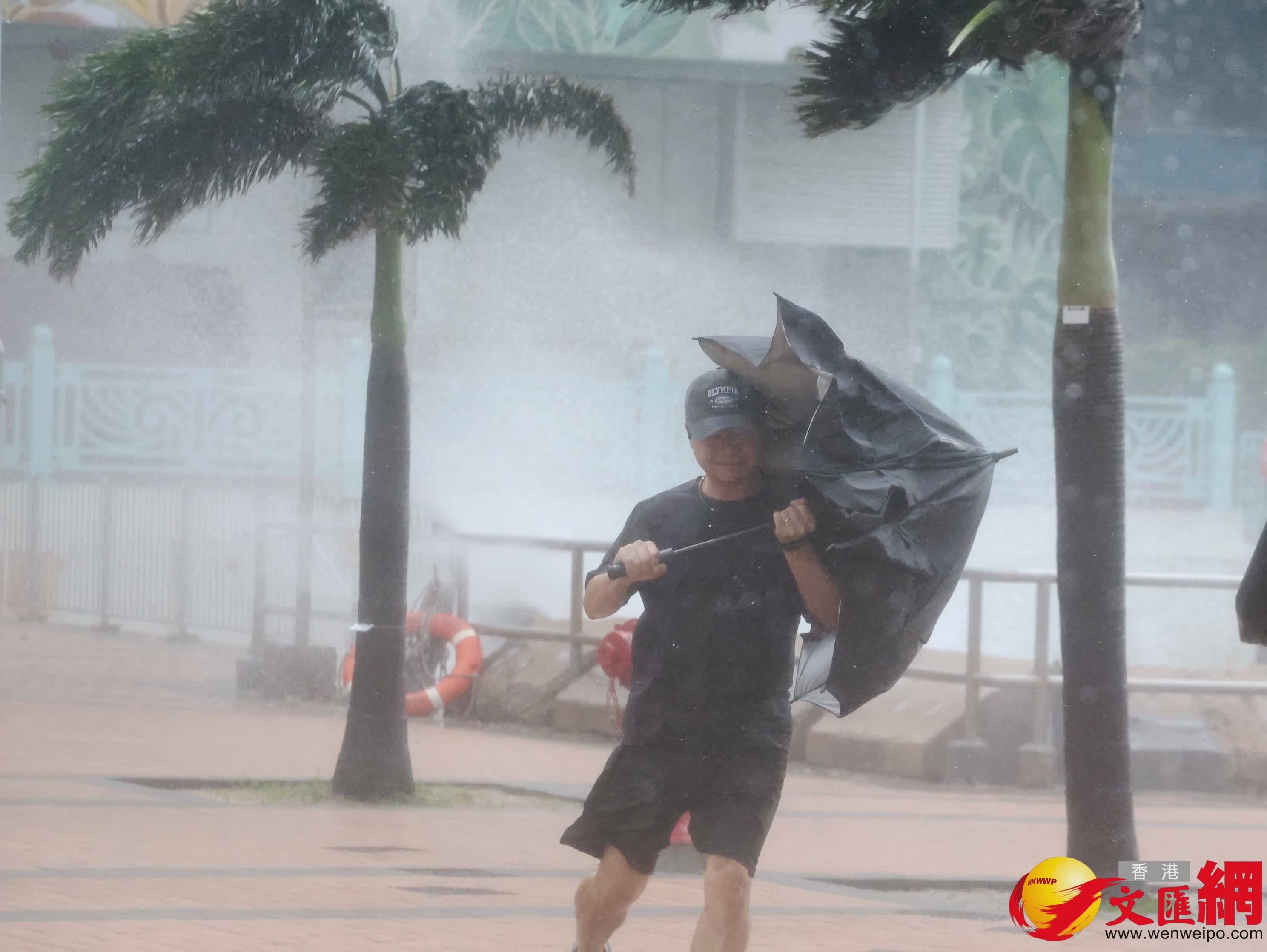 十號風球下的香港市面情況。 (香港文匯報記者郭木又 攝) 十號風球下的香港市面情況。 (香港文匯報記者郭木又 攝)