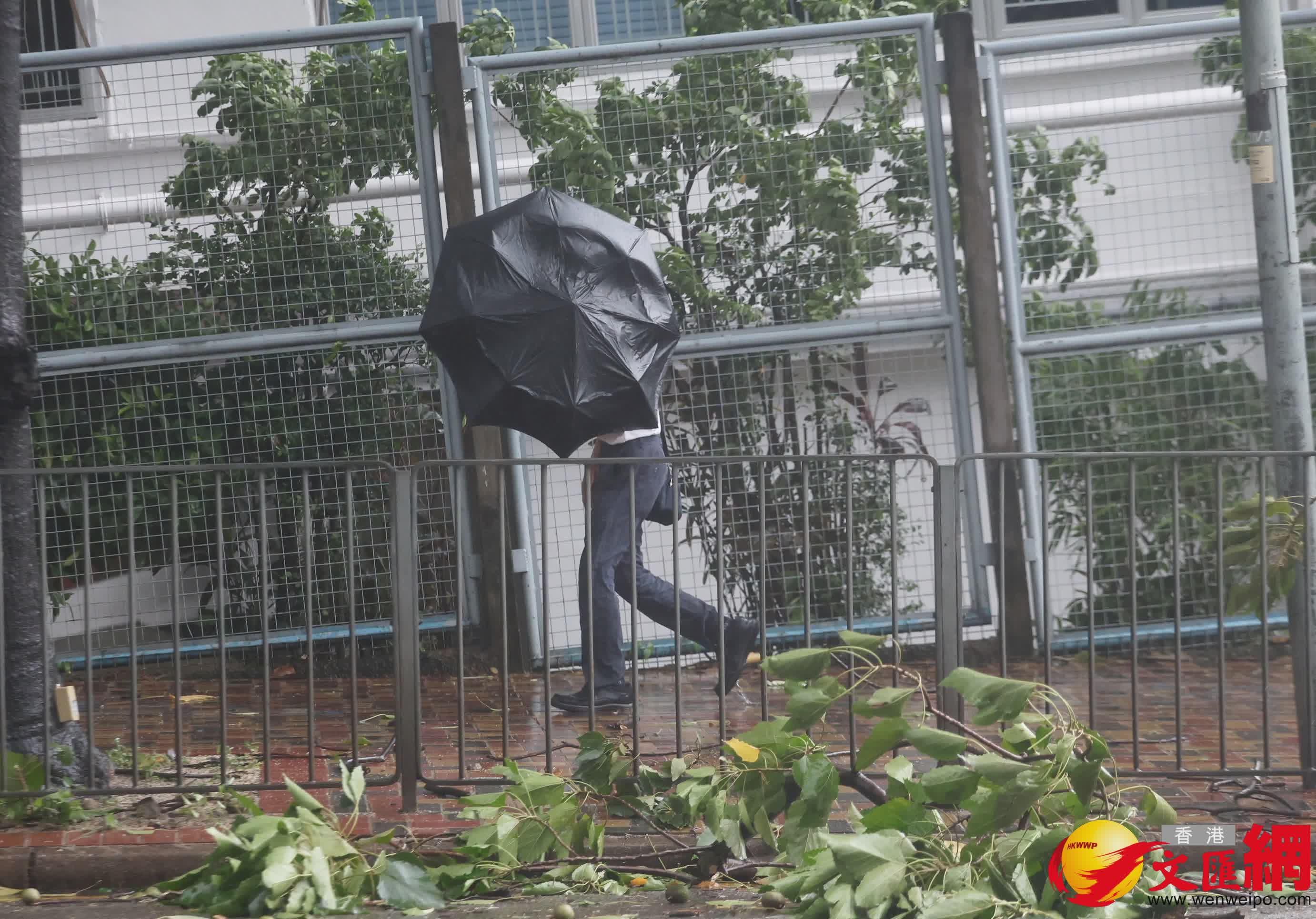 十號風球下的香港市面情況。 (香港文匯報記者郭木又 攝) 十號風球下的香港市面情況。 (香港文匯報記者郭木又 攝)