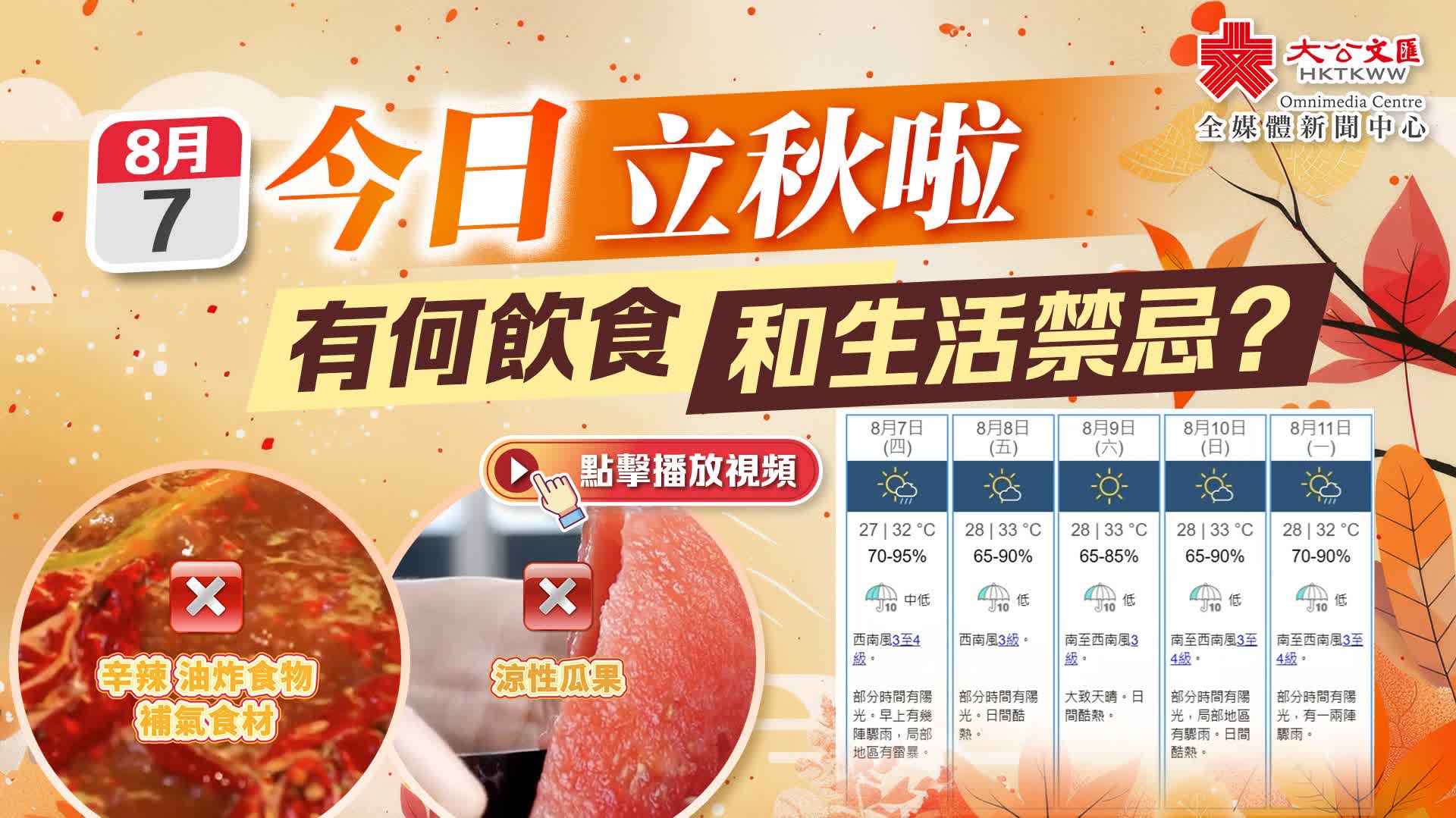 （有片）今日立秋啦　有何飲食和生活禁忌？