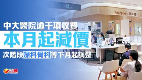 中大醫院逾千項收費本月起減價　次階段婦科骨科等下月起調整