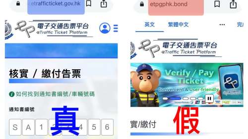 防騙警示│騙徒偽冒「電子交通告票平台」網站套資料  市民提防釣魚短訊