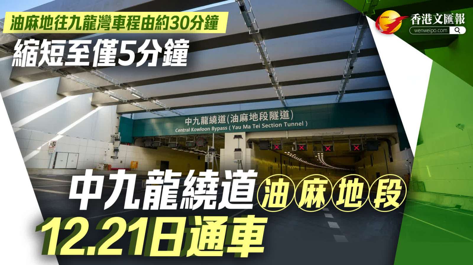 中九龍繞道（油麻地段）下月21日通車　路政署進行最後階段工作