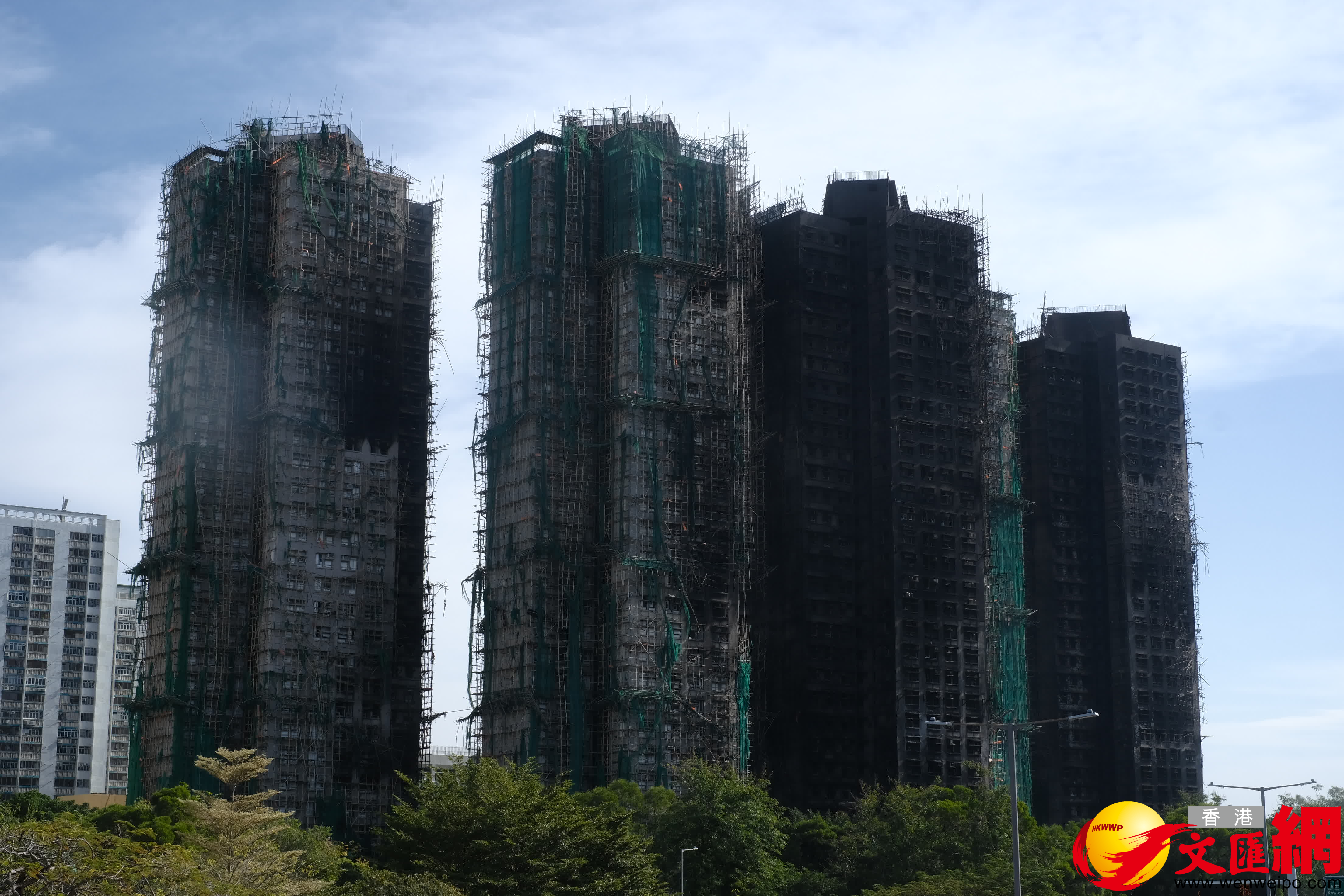 大埔宏福苑現場情況。（香港文汇报涂穴攝）