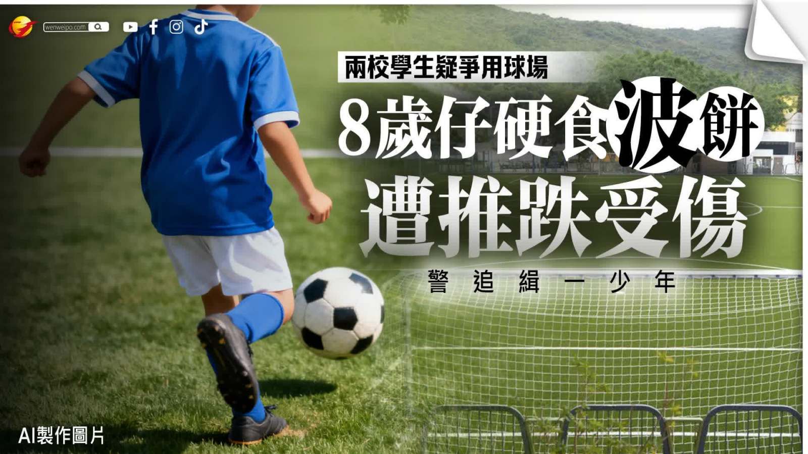 兩校學生疑爭用球場 8歲仔硬食「波餅」遭推跌受傷 警追緝一少年