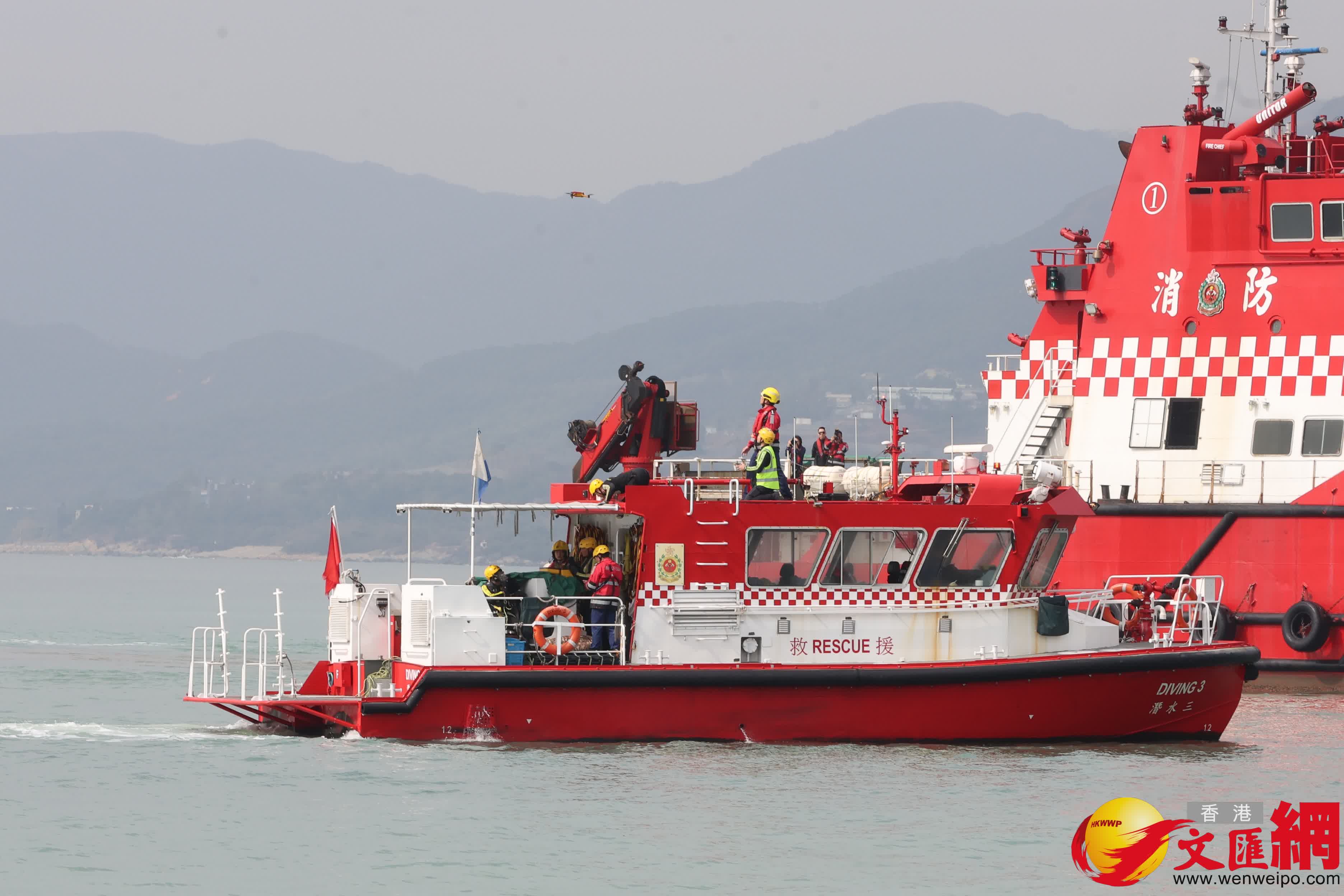 無人機作海上搜救。（香港文匯報記者 萬霜靈 攝）