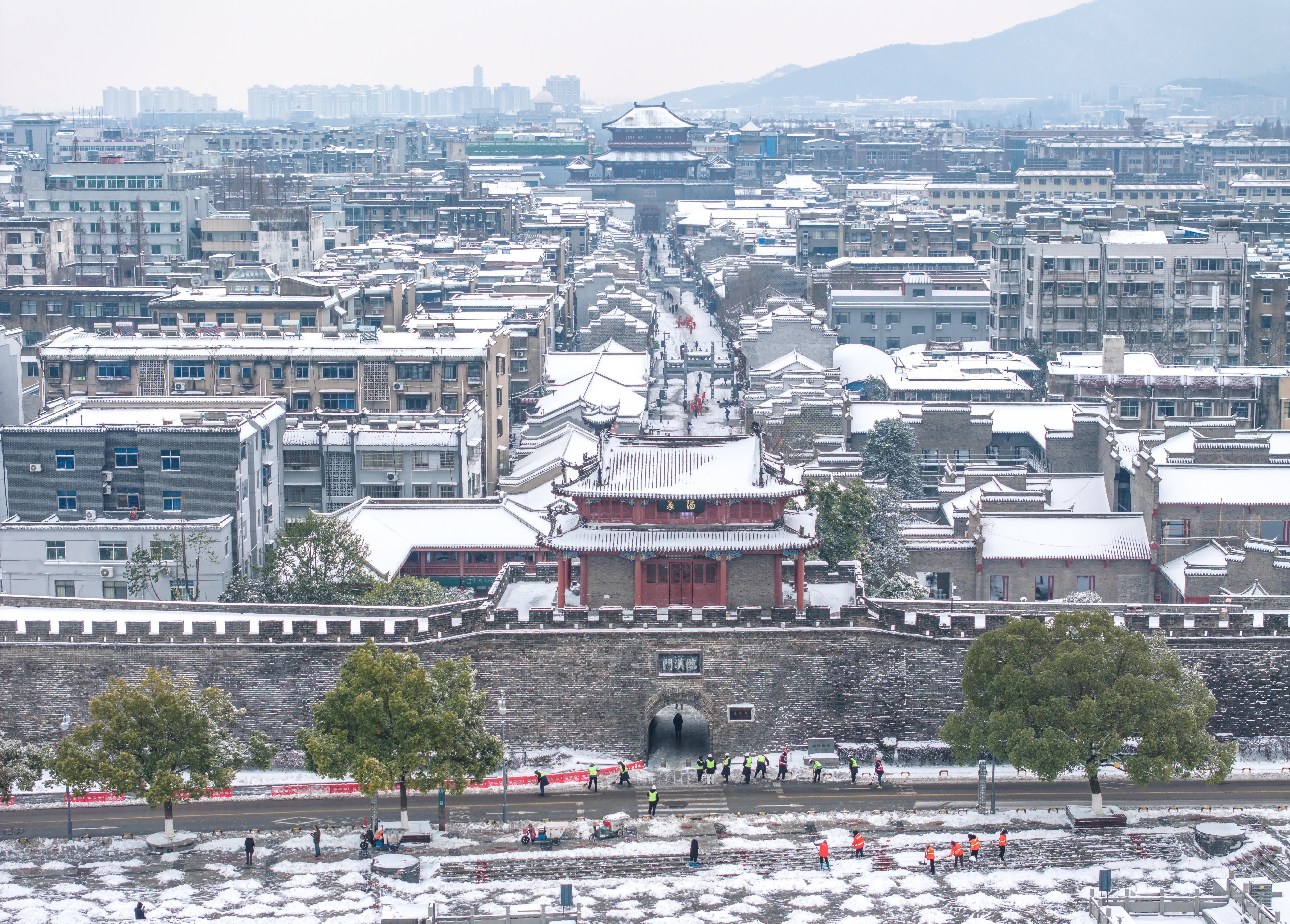 1月20日拍攝的湖北省襄陽古城雪景。（新華社）