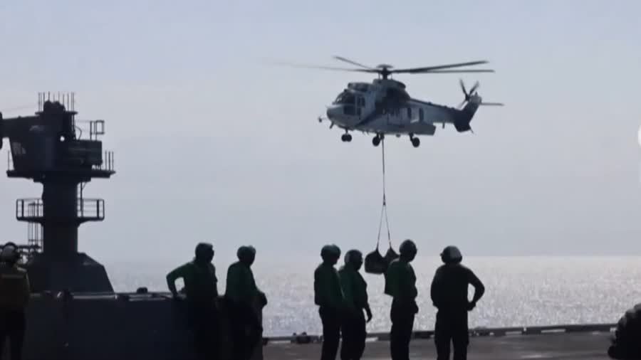 （有片）美方發布「林肯」號航母在阿拉伯海接受補給視頻