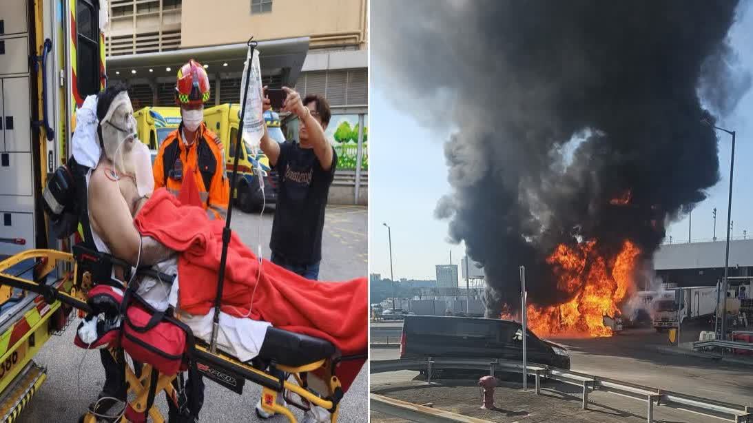 （有片）長沙灣魚類批發市場對開8車連環起火 最少兩人重傷送院搶救