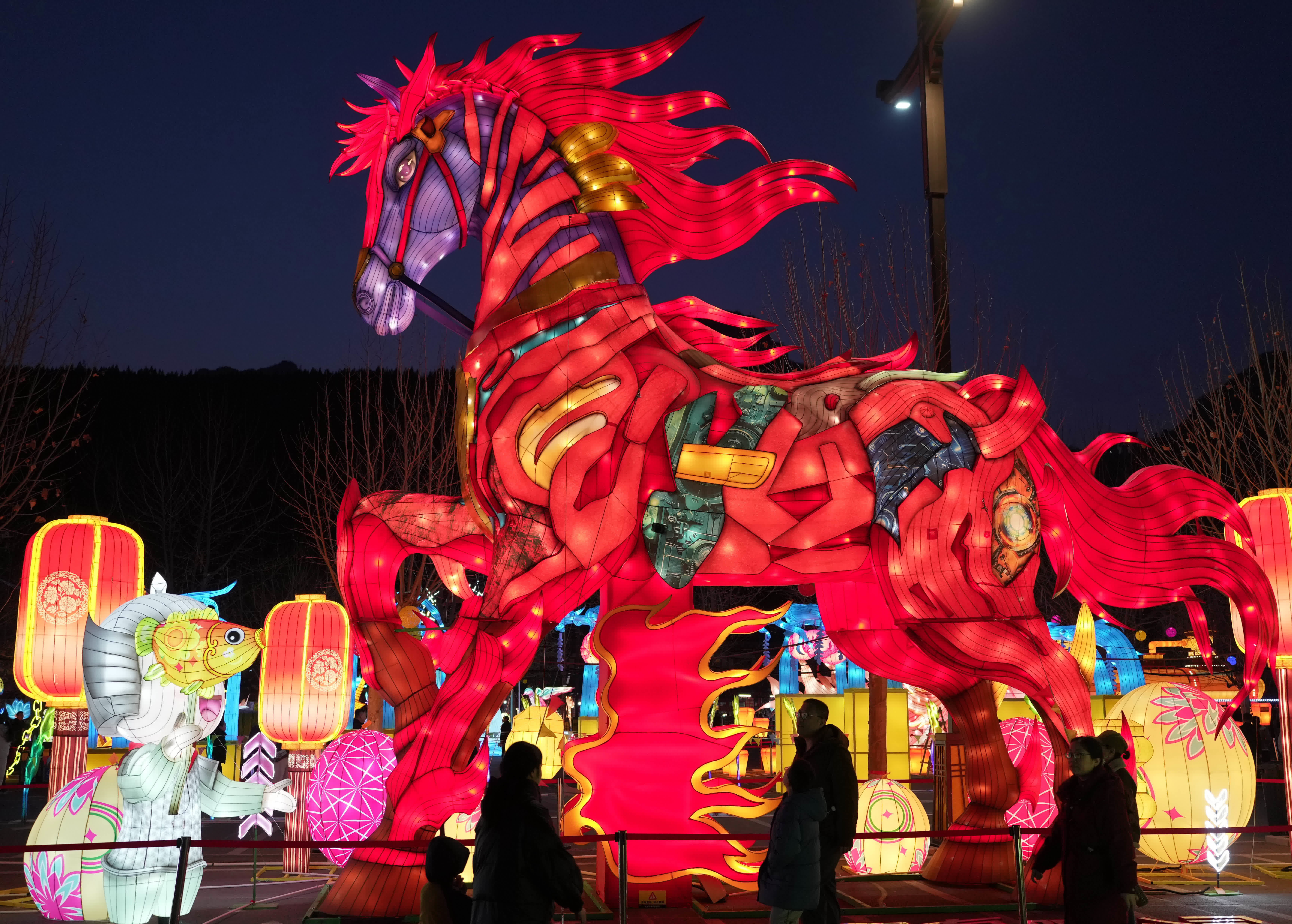 2月13日，遊客在石家莊市抱犢寨景區觀賞花燈。（新華社）