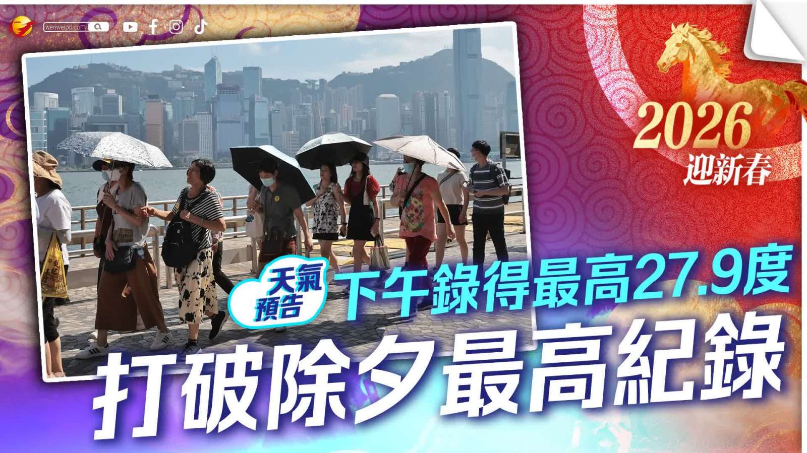 天文台下午錄得最高27.9度 打破除夕最高紀錄
