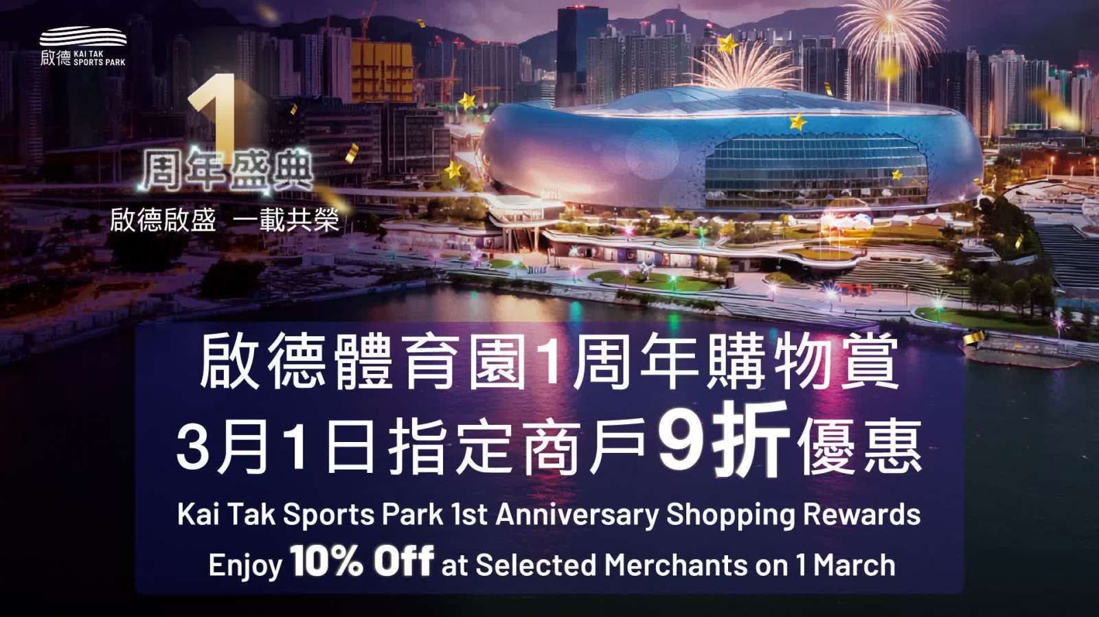 啟德體育園一周年│3月1日購物賞 逾百食肆商戶9折優惠