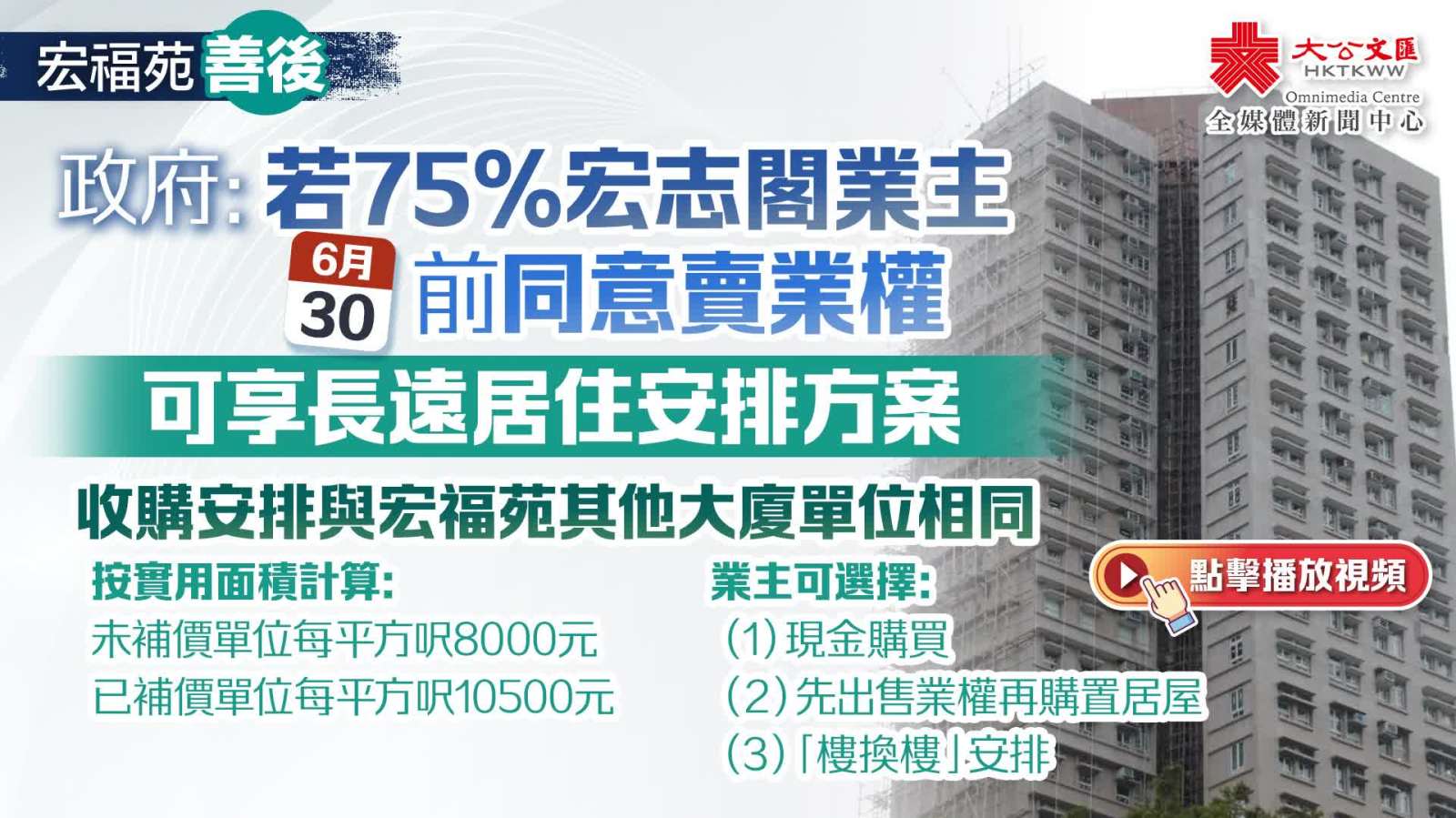 （有片）宏福苑善後｜政府：若75%宏志閣業主6·30前同意賣業權　可享長遠居住安排方案