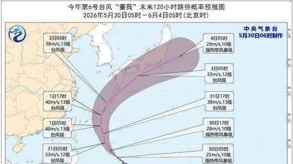 颱風「薔薇」強度逐漸增強　向台灣以東洋面靠近