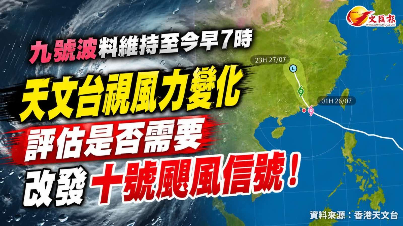 颱風紅霞 │ 九號波料維持至今早7時 天文台視風力變化 評估是否需要改發十號颶風信號！