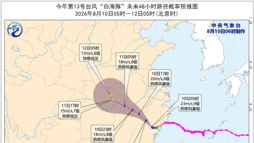 「白海豚」減弱為熱帶風暴　浙皖等地局地有特大暴雨