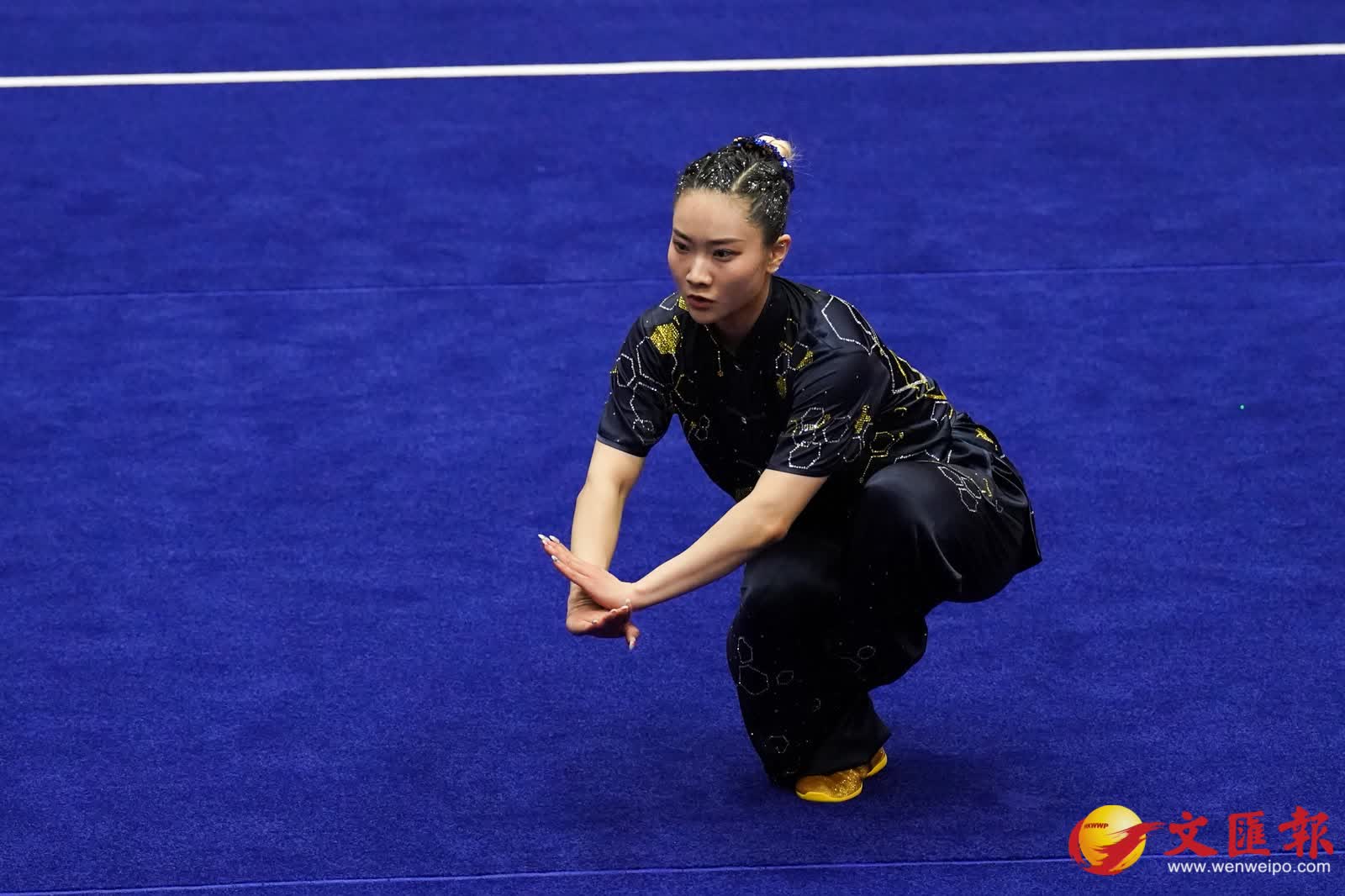 沈曉榆於女子長拳項目以9.713分封后，勇奪港隊今屆亞運首面金牌。香港文匯報記者葉詩敏 攝